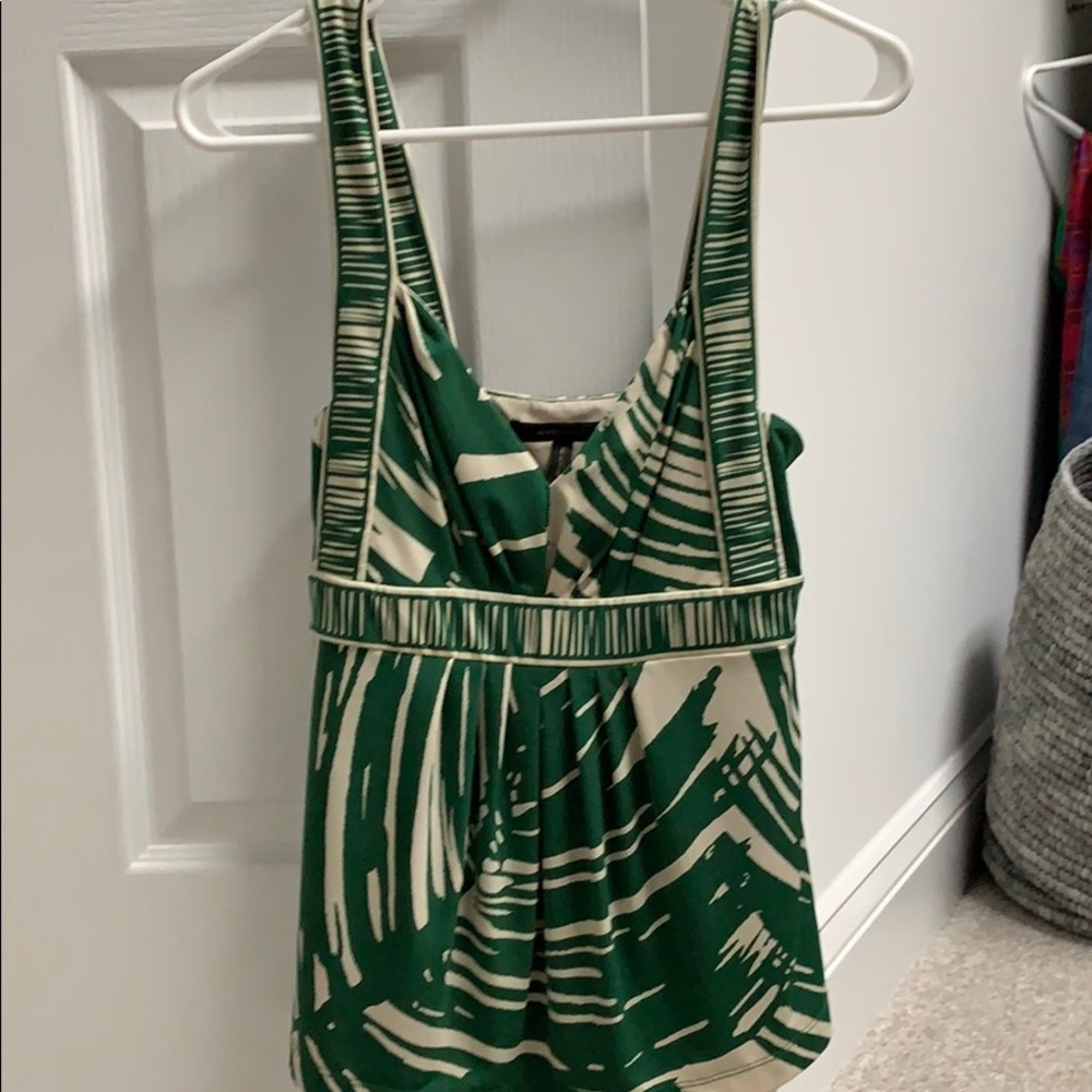 Green print BCBG Maxazaria top with runching
